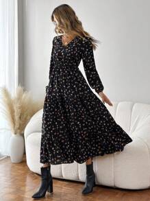 SHEIN LUNE 女士花卉印花燈籠袖連身裙 - 彩色 - 查看 3