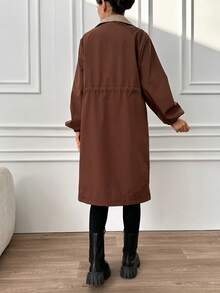 EURMUSE Chaqueta Con Cremallera Y Botonadura Sencilla En Contraste Para Mujer - Marrón - Ver 2