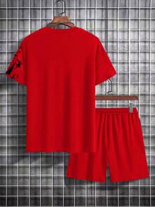 Manfinity LEGND Nam In hoa con hổ Áo thun Và Bộ quần short - Đỏ - Xem 2