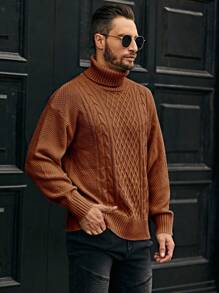 Manfinity Homme Áo len dệt kim cổ cao nam - Lạc đà - Xem 1