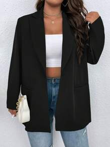 Calvaya Plus Size Women's Turn-down Collar Suit Jacket - Black - View 4