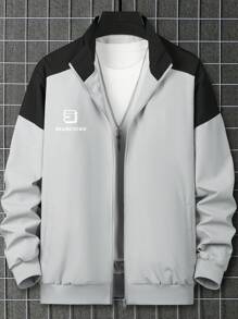 Manfinity Homme Chaqueta De Hombre Con Impresión De Letras Y Bloque De Color