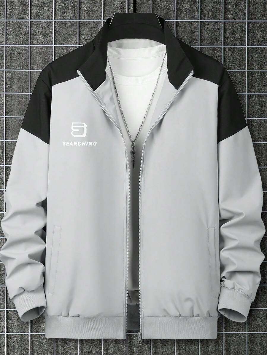 Manfinity Homme Chaqueta De Hombre Con Impresión De Letras Y Bloque De Color