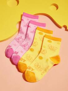 TOM & JERRY X SHEIN Thick Soft Absorbent Cute Mid-calf Socks Suitable For School, 2pairs/set - Multicolor - View 2