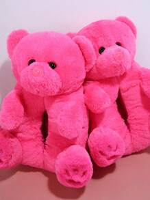 SHUZIA Damen Schuhe geschlossene Zehenpartie Fuchsia Bär Knöchel Hausschuhe Damen Innen Hausschuhe