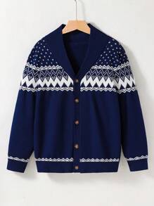 Con trai Đúng mốt Và Duy nhất Hòn đảo Công bằng Phong cách Áo len Mở Áo len - Màu xanh hải quân - Xem 1