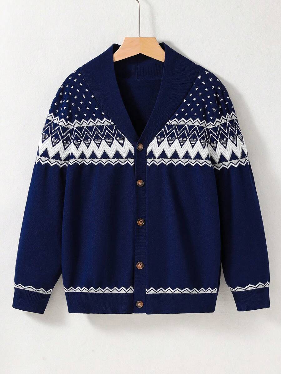 Con trai Đúng mốt Và Duy nhất Hòn đảo Công bằng Phong cách Áo len Mở Áo len - Màu xanh hải quân - Xem 1