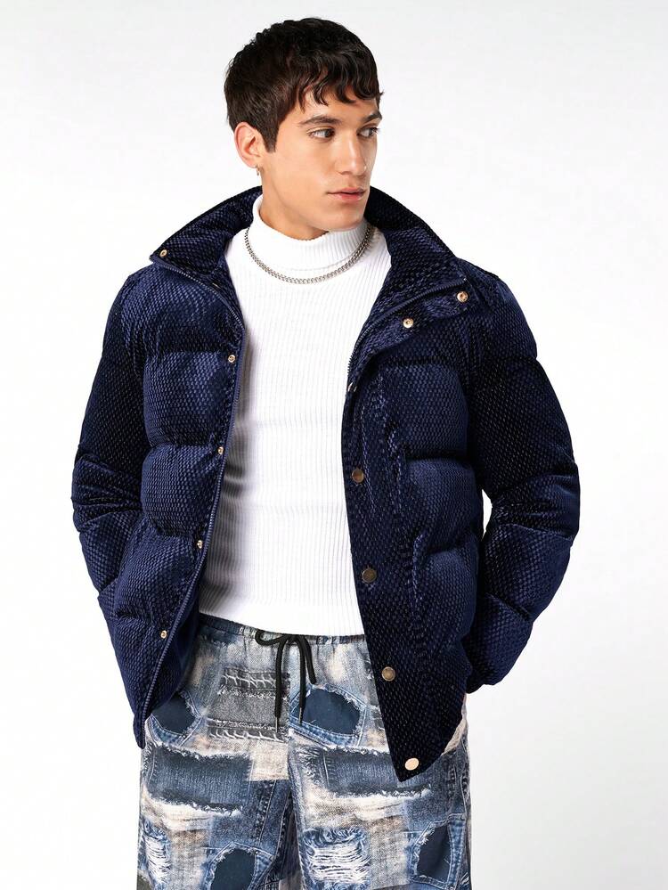 Loose Fit Men's Zipper Front Padded Coat