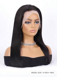 13x4 Silky Straight Lace Front Wig Human Hair 10-14 Inch Short Hair Transparent Frontal 180% Density Bleached Knots For Women Natural Black Pre-Plucked Hairline - Natural Black - View 2