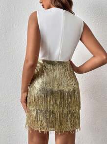 SHEIN Unity Plus Contrast Mesh Fringe Trim Dress