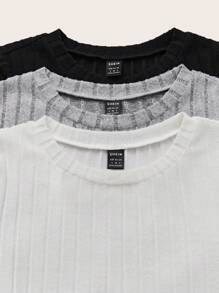 SHEIN Unity 女裝3入組條紋紋理刮毛質感t恤 - 彩色 - 查看 5