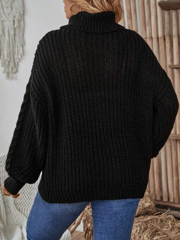 Plus Turtleneck Drop Shoulder Sweater Knit Pullover Fall Winter Sweater