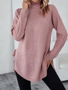 SHEIN LUNE Áo cao cổ Tay Raglan Áo len - Hồng - Xem 5
