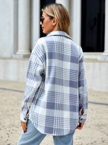 EURMUSE Plaid Pattern Drop Shoulder Coat - Light Grey - View 2