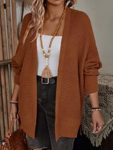 SHEIN LUNE Plus Size Batwing Sleeve Cardigan - Brown - View 5