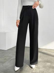 EURMUSE Contrast Piping Wide Leg Pants - Black and White - View 5