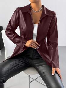 SHEIN BAE Chaqueta De Primavera/otoño De Color Liso - Burdeos - Ver 3