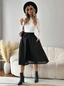 SHEIN LUNE 女雙口袋半身裙