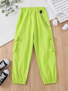 女童側翻口袋貨物褲