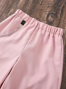 少女側翻口袋和鏈子細節多口袋褲 - 淺粉色 - 查看 4