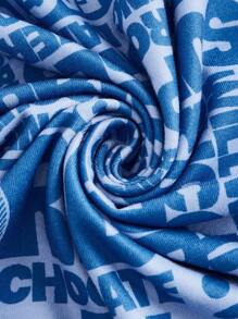 Willy Wonka and the Chocolate Factory X SHEIN Plus Funnel Neck Long Sleeve Dress With Alphabet Print