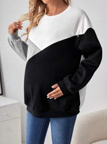 SHEIN Maternity Color Block Nursing Sweatshirt With Long Sleeve - Grey - View 6