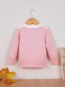 Baby Girls' Cherry Patterned Button Front Cardigan With Contrast Collar - Pink - View 2