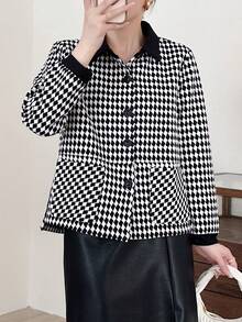 時尚休閒秋季夾克,帶翻領設計 - 黑與白 - 查看 5