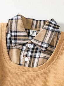 SHEIN Con trai Kẻ sọc Vá lại Áo nỉ Và Quần jean Bộ - Nhiều màu - Xem 4