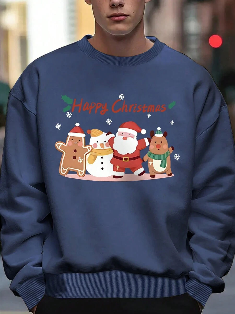 Men's Christmas Pattern Sweatshirt - Royal Blue - View 1