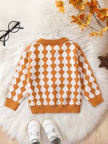 男童拼色釦扣針織開衫 - 黃色 - 查看 1