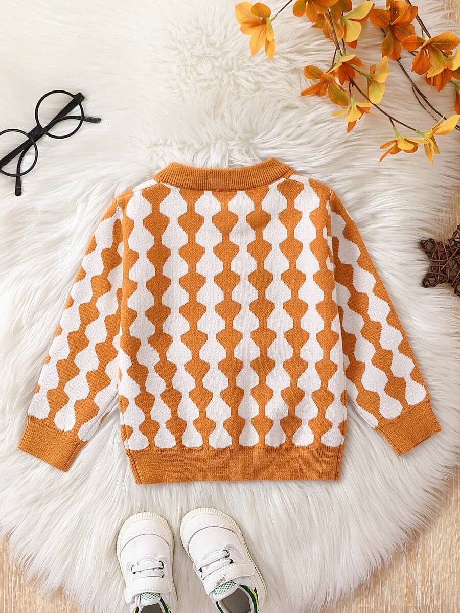 男童拼色釦扣針織開衫 - 黃色 - 查看 1