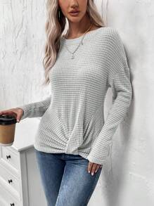 SHEIN LUNE Quý cô Viền xoay tròn Áo thun - Xám - Xem 3