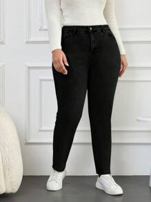 RueChic Grand Taille Noir Skinny Jeans Taille Haute - Noir - Voir 1