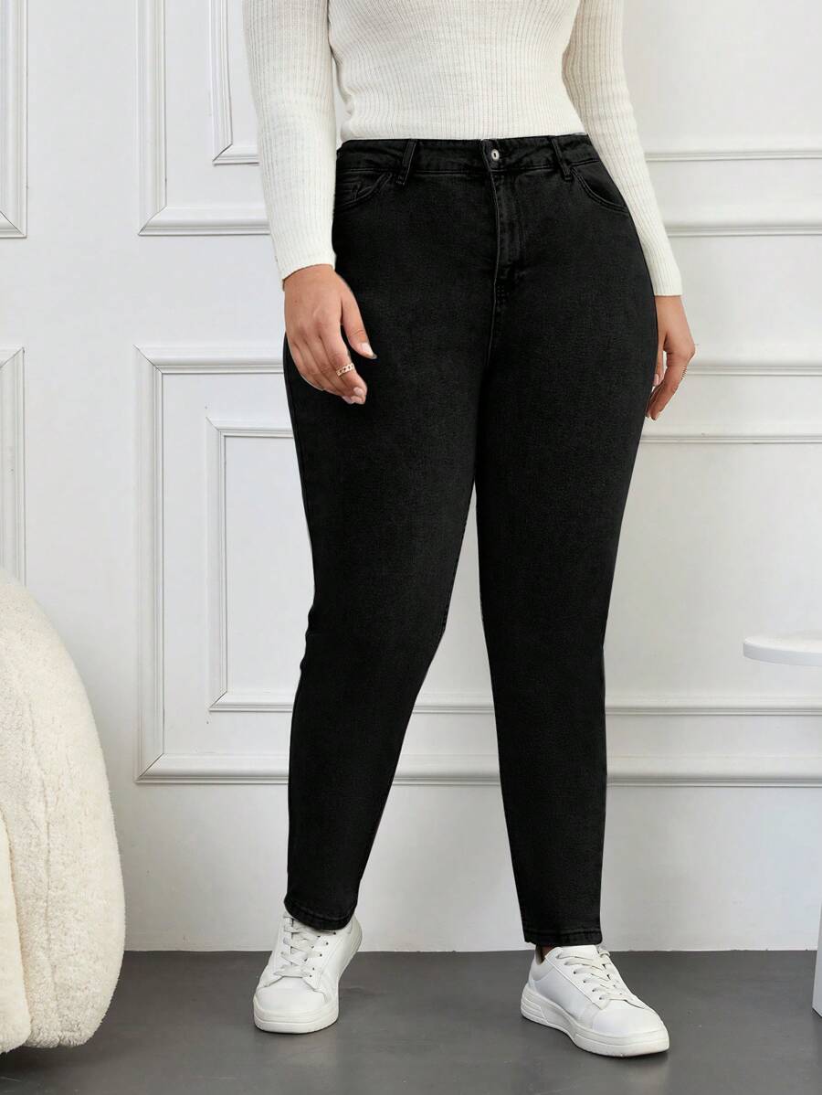 RueChic Grand Taille Noir Skinny Jeans Taille Haute - Noir - Voir 1