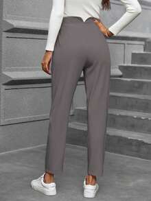 SHEIN LUNE Của phụ nữ Màu thuần Quần tây - Xám - Xem 2