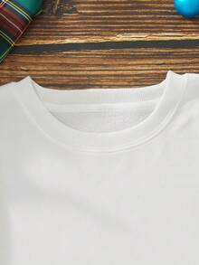 SHEIN EZwear 圓領卡通圖案休閒時尚運動衫 - 白色 - 查看 3