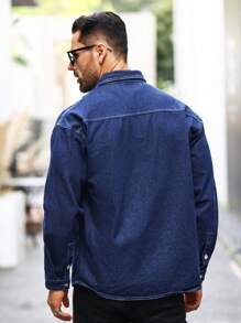 Manfinity Homme Nam Lỏng lẻo phù hợp Áo denim Với Giường đôi tiêu chuẩn Túi , Nút lên - Rửa tối - Xem 2