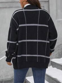 Calvaya Plus Size Women's Striped Cardigan - Black - View 2