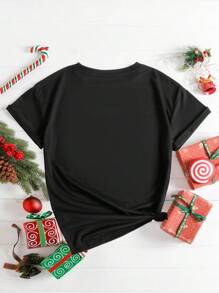 INAWLY Áo thun tay ngắn cổ tròn in hình Giáng sinh cho nữ - màu đen - Xem 2