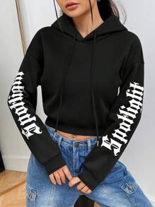 SHEIN Unity 女士信封印花束口帽衫 - 黑色 - 查看 1