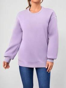 SHEIN Essnce Drop Shoulder Split Hem Sweatshirt - Purple - View 5