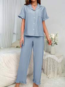 Women's Lotus Leaf Sleeve Pajamas Set