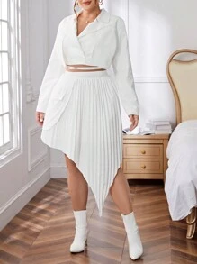 SHEIN Privé 大尺碼優雅西裝兩件套 - 白色 - 查看 4