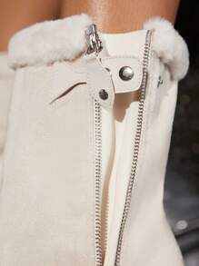 SHUZIA Women's Fashionable Personalized Zipper Chunky Heel Platform Boots - Beige - View 7