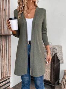 SHEIN LUNE Solid Open Front Coat - Army Green - View 6