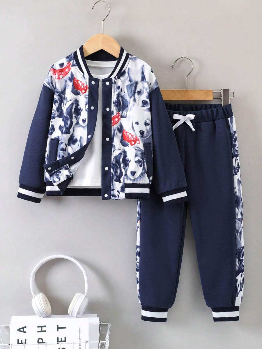 SHEIN Jungen Bomberjacke Mit Comic-grafik & Sweatpants Ohne T-shirt