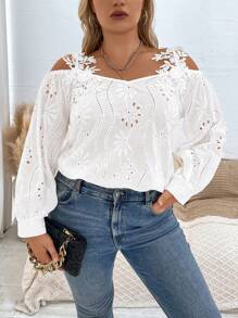 SHEIN Essnce Kích thước lớn Của phụ nữ Vai lạnh Áo sơ mi - trắng - Xem 5