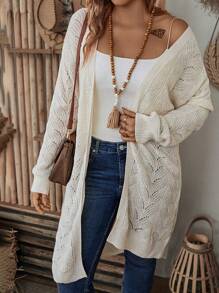 SHEIN LUNE 大尺碼純色空心開衫 - 杏色 - 查看 1