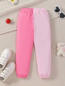 SHEIN Girls' New Style Elastic Waist Printed Sweatpants With Mandarin Ducks Pattern, Toddler/little Kids - Pink - View 2